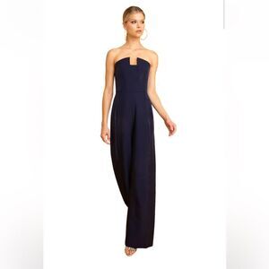 Women’s BLACK HALO Lena navy blue Block strapless square neckline Jumpsuit sz 2